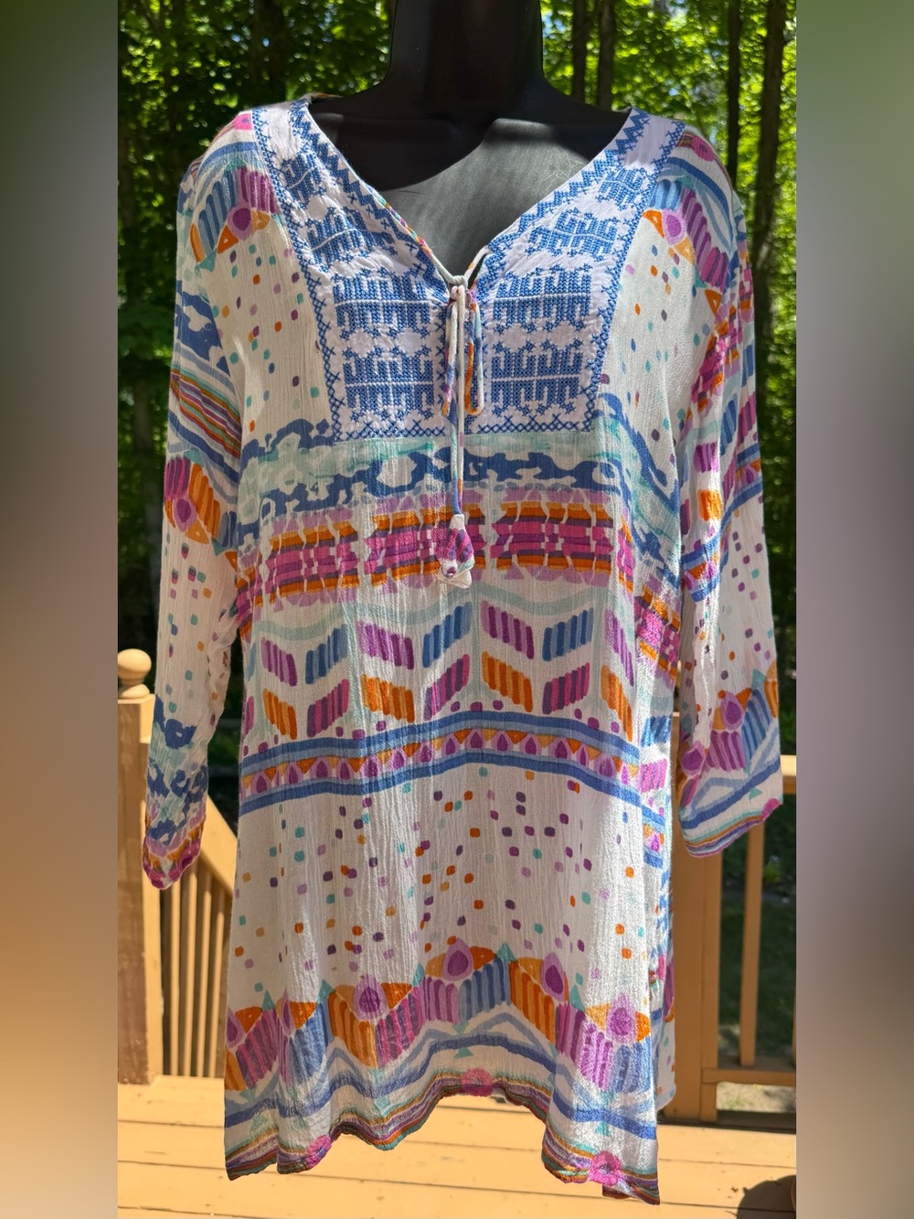 Advance Apparels White Tunic with Multicolor Geometric Print
